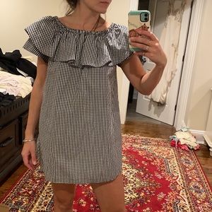 FANTASTIC FAWN Black/White Checkered Dress | Ruffled Top size Small